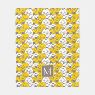Mr Happy   Flashing Smiles Pattern   Monogram Fleece Blanket