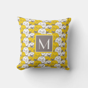 Mr Happy   Flashing Smiles Pattern   Monogram Throw Pillow