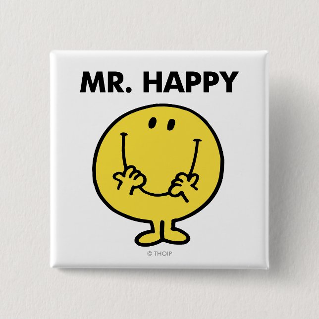 Mr. Happy | Giant Smiley Face 2 Inch Square Button (Front)