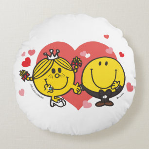 Mr. Happy & Little Miss Sunshine Wedding Round Pillow