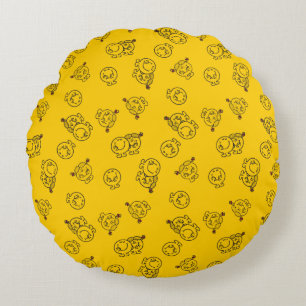 Mr Happy & Little Miss Sunshine   Yellow Pattern Round Pillow