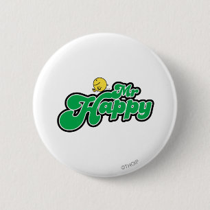 Mr. Happy Sliding Down Green Lettering 2 Inch Round Button