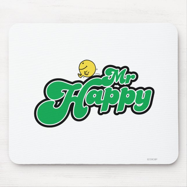 Mr. Happy Sliding Down Green Lettering Mouse Pad (Front)