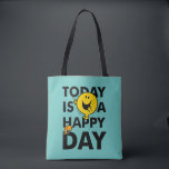 Mr. Happy | Today is a Happy Day Tote Bag<br><div class="desc">Mr. Happy stands on a cute black phrase with Walter the Worm peeking out.</div>