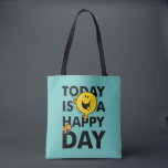 Mr. Happy | Today is a Happy Day Tote Bag<br><div class="desc">Mr. Happy stands on a cute black phrase with Walter the Worm peeking out.</div>