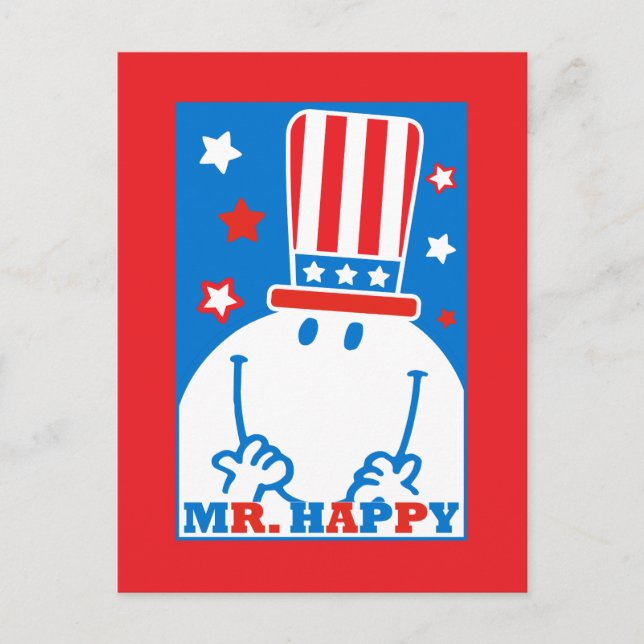 Mr. Happy With Patriotic Hat Postcard (Front)