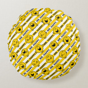 Mr Happy Yellow Stripes Pattern Round Pillow