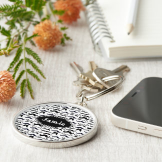 Mr. Hipster Moustache Vintage Retro Black & White Keychain
