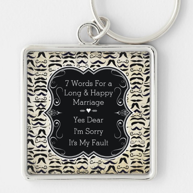 Mr. Hipster Mustache 7 Words Happy Marriage Keychain (Front)