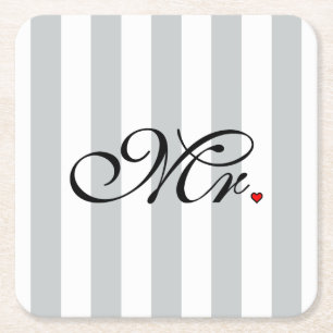 Mr. Husband Groom Click to Customize Colour Stripe Square Paper Coaster