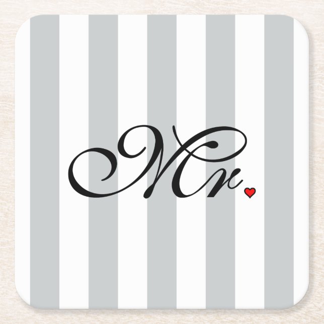 Mr. Husband Groom Click to Customize Colour Stripe Square Paper Coaster (Front)