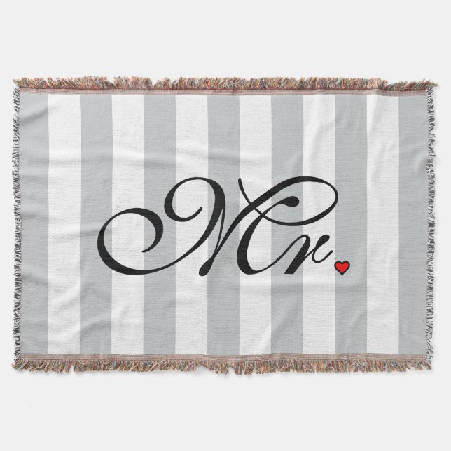 Mr. Husband Groom Click to Customize Colour Stripe Throw Blanket (Front)