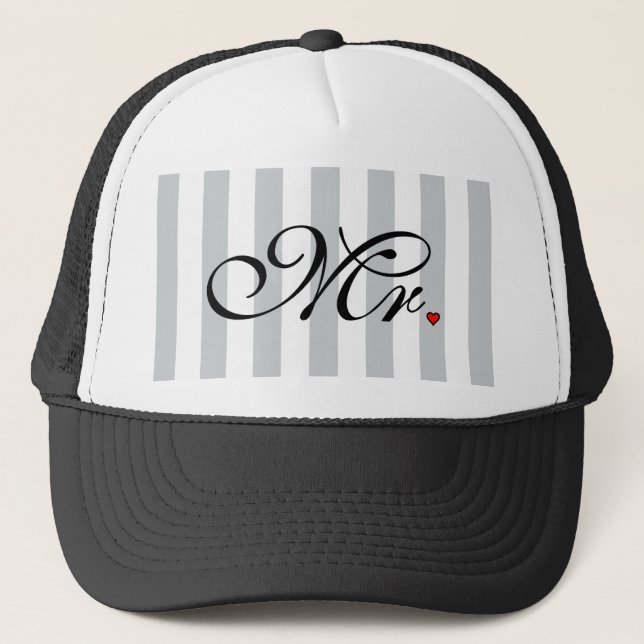 Mr. Husband Groom Click to Customize Colour Stripe Trucker Hat (Front)