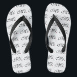 Mr. Husband Groom His Hers Newly Weds Flip Flops<br><div class="desc">Mr. and Mrs. Husband Wife His Hers Newly Weds on a custom set of flip flops to wear or to share. Embroidery designs you can easily personalize are available in a selection of popular colour options. Use the "Ask this Designer" link to contact us with your special design requests or...</div>