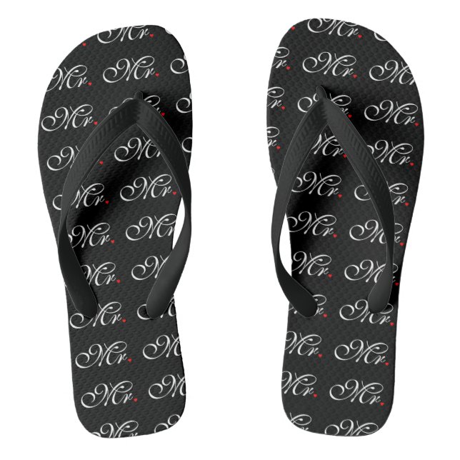 Mr. Husband Groom His Hers Newly Weds Flip Flops (Footbed)