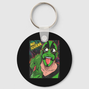 Mr Iguana Tongue Out Funny Lizard Wrestler Cartoon Keychain