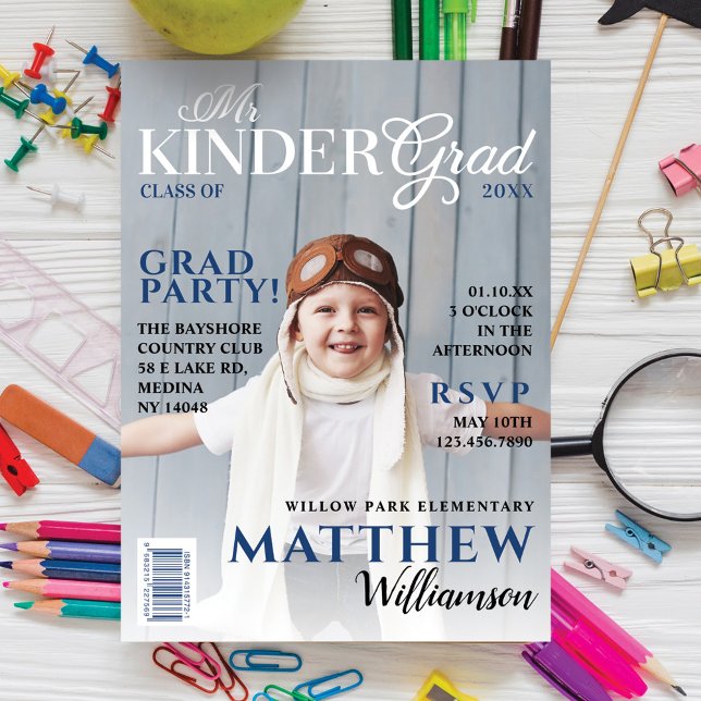 Mr Kinder Grad Blue Photo Magazine Cover Invitation (Creator Uploaded)