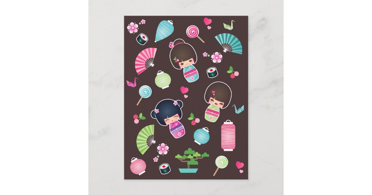 Mr. Kokeshi Pattern Postcard | Zazzle