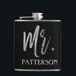 Mr. Last Name Flask with Silver Foil Typography<br><div class="desc">Mr. Last Name  Black Flask with Silver Foil Typography. The Mr. Last Name flask  make a perfect wedding or honeymoon gift for the groom and matches the Mrs.last name flask for the wife.</div>