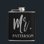 Mr. Last Name Flask with Silver Foil Typography<br><div class="desc">Mr. Last Name  Black Flask with Silver Foil Typography. The Mr. Last Name flask  make a perfect wedding or honeymoon gift for the groom and matches the Mrs.last name flask for the wife.</div>