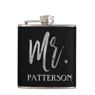 Mr. Last Name Flask with Silver Foil Typography