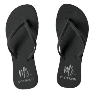 Mr. Last Name Flip Flops with Silver Foil