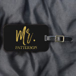 Mr. Last Name Gold Foil Luggage Bag Tag<br><div class="desc">Mr. Last Name Faux Gold Foil Modern Typography Luggage Bag Tag. This Mr.  bag tag is perfect for a Modern Wedding. The Mrs. Gold Luggage Tag is also available to pair with.</div>