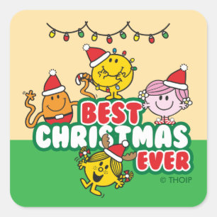 Mr Men Little Miss Best Christmas Ever Square Sticker