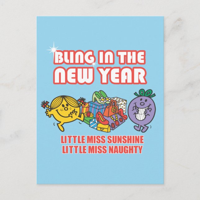 Mr. Men Little Miss Bling in the New Year Postcard (Front)