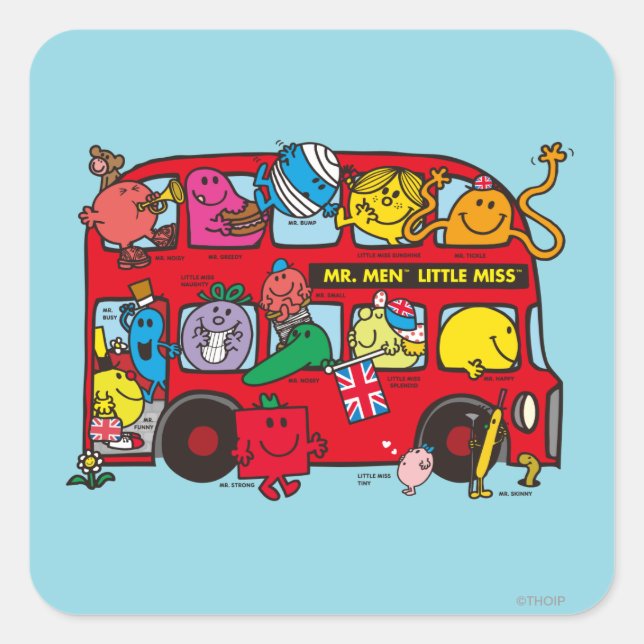 Mr Men & Little Miss Bus Square Sticker (Front)