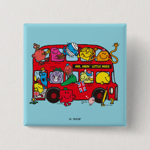 Mr. Men & Little Miss Crowded Bus 2 Inch Square Button