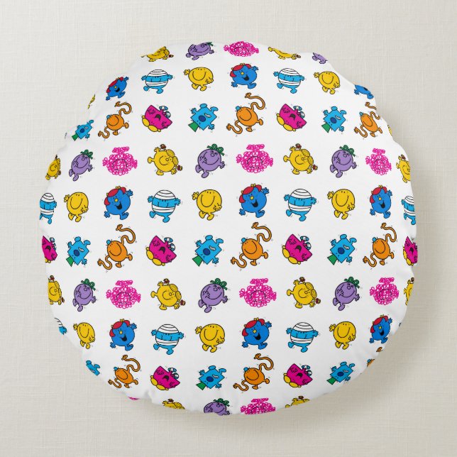Mr Men & Little Miss | Dancing Neon Pattern Round Pillow (Front)