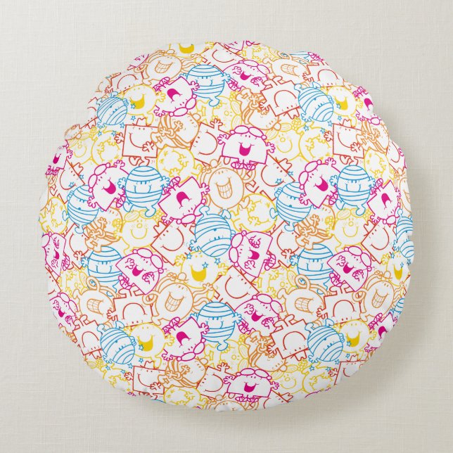 Mr Men & Little Miss | Neon Colors Pattern Round Pillow (Front)