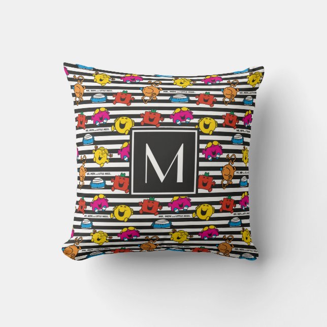 Mr Men & Little Miss | Stripes Pattern | Monogram Throw Pillow (Front)