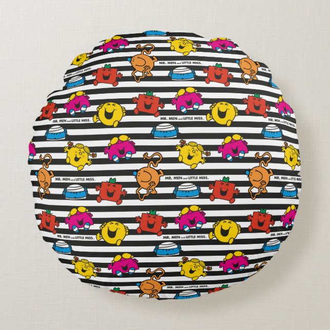 Mr Men & Little Miss | Stripes Pattern Round Pillow (Front)