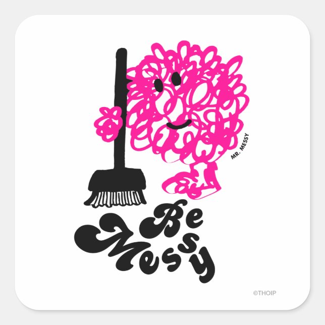 Mr. Messy Cleaning Up Square Sticker (Front)