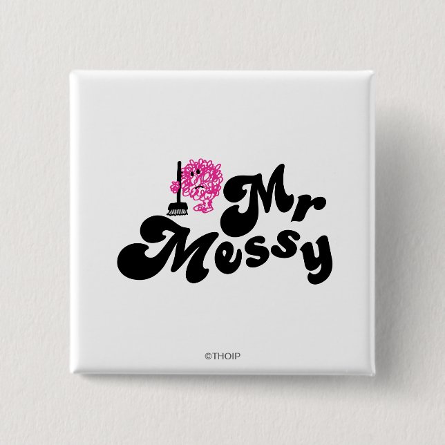Mr. Messy | Cleaning With Broom 2 Inch Square Button (Front)