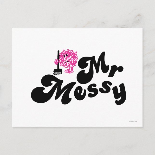 Mr. Messy | Cleaning With Broom Postcard (Front)