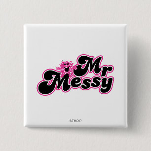 Mr. Messy Large Black & Pink Letters 2 Inch Square Button