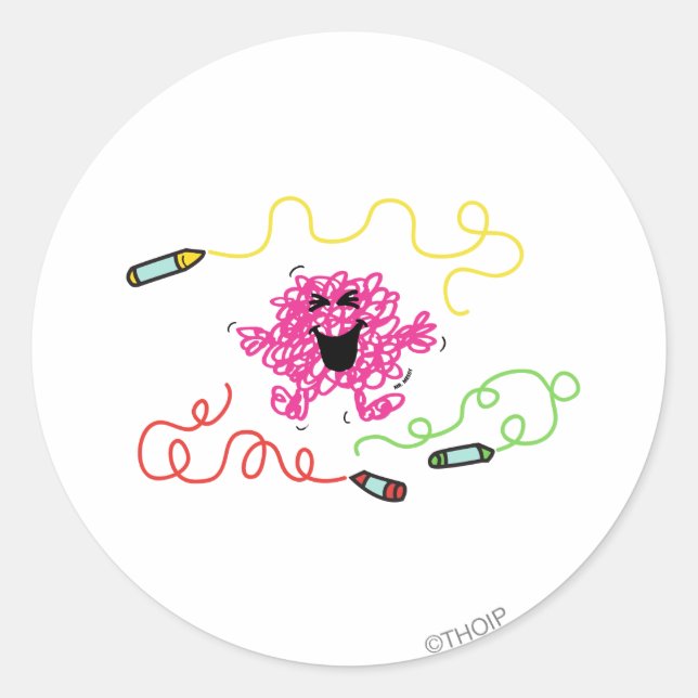Mr. Messy Playing With Crayons Classic Round Sticker (Front)