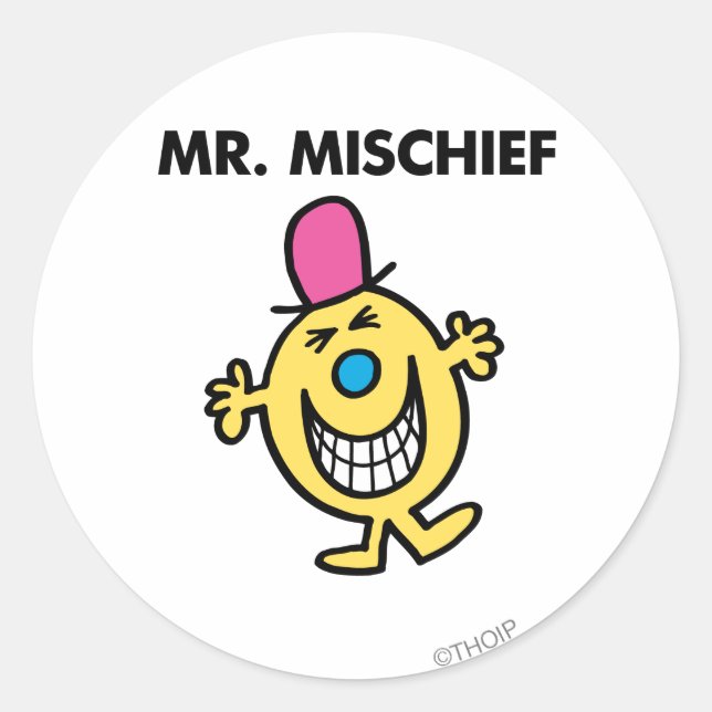 Mr. Mischief | Smiling Gleefully Classic Round Sticker (Front)