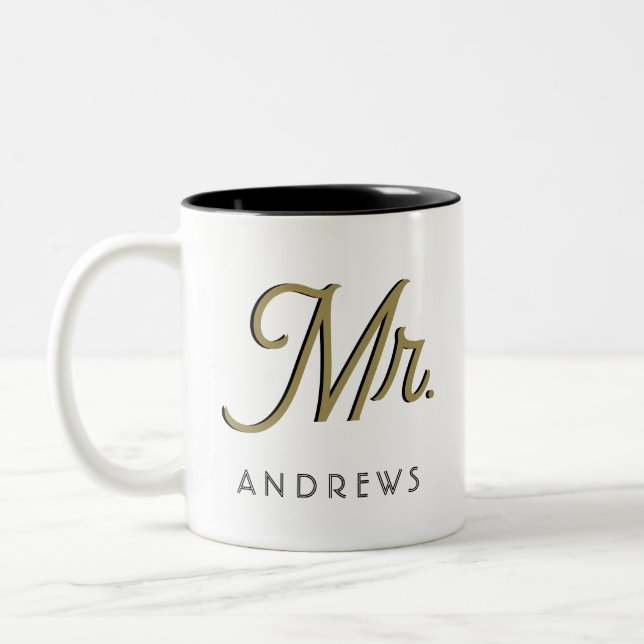 Mr Modern Black Script Personalized Wedding  Two-Tone Coffee Mug (Left)