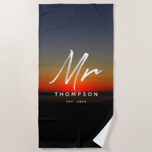 Mr. Modern Sunset in Water Minimalist Script Beach Towel