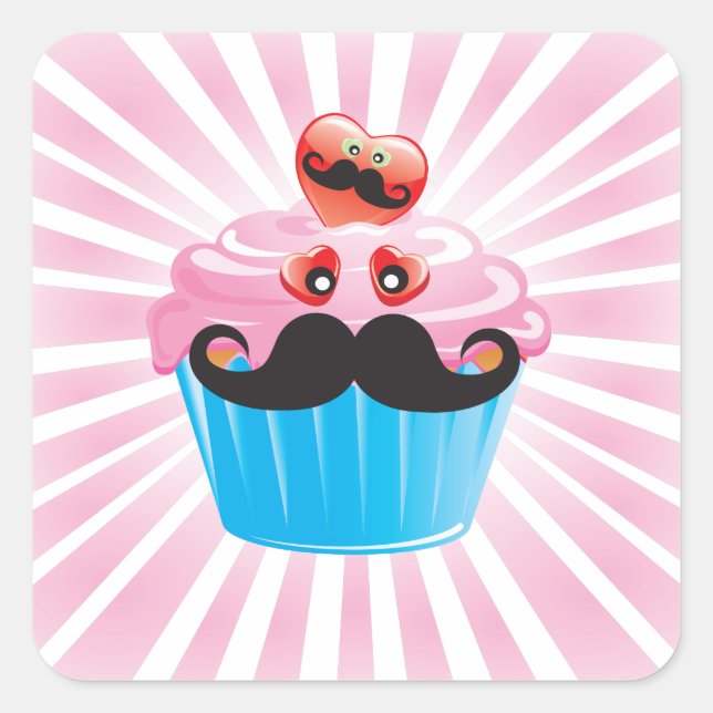 Mr. Moustache Cupcake Square Sticker (Front)