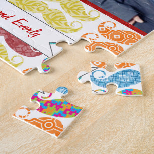 Mr. Moustache Hipster Pattern Jigsaw Puzzle