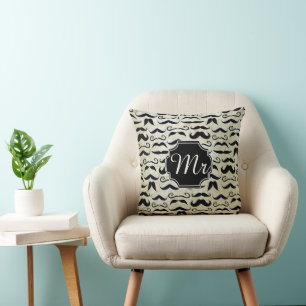 Mr. Moustache Hipster Pattern Throw Pillow