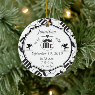 Mr. Moustache Lil Man Baby Boy Stats Ceramic Ornament