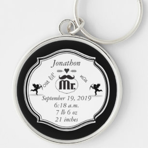Mr. Moustache Lil Man Baby Boy Stats Keychain