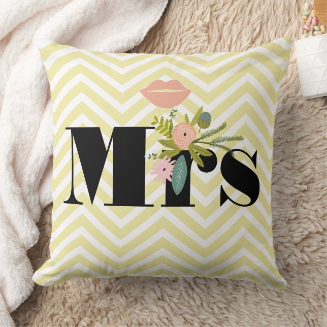 Mr Moustache Pale Yellow White Teal Zig Zag Throw Pillow (Blanket)