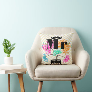 Mr Moustache Pale Yellow Zig Zag Mason Jar Throw Pillow